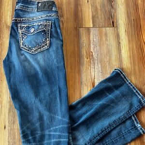 Silver Jeans Co Women’s 29x33 Suki Mid Slim Boot Jeans Embellished Flap Pocket